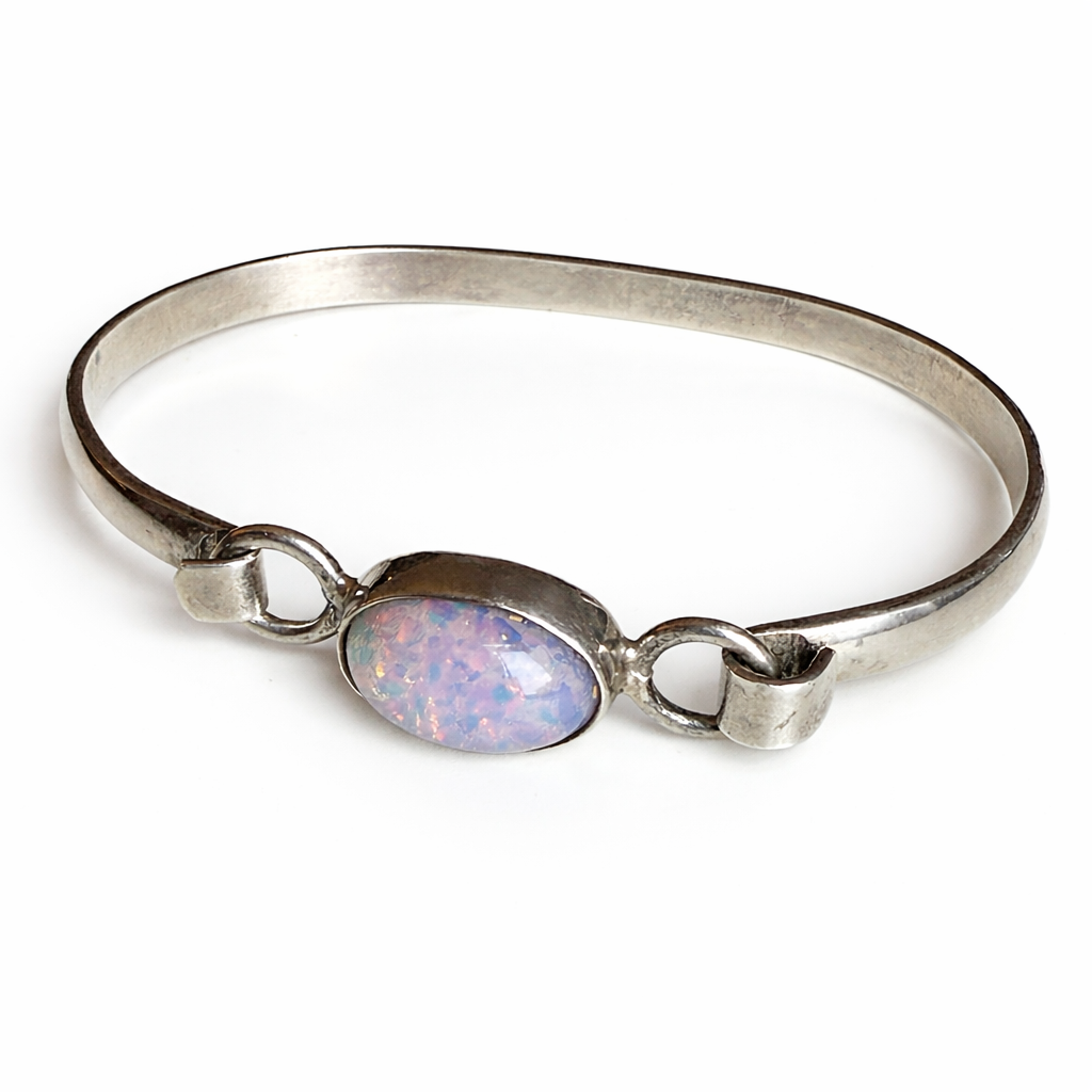 Sterling Silver Oval Opal-Style Bangle Bracelet